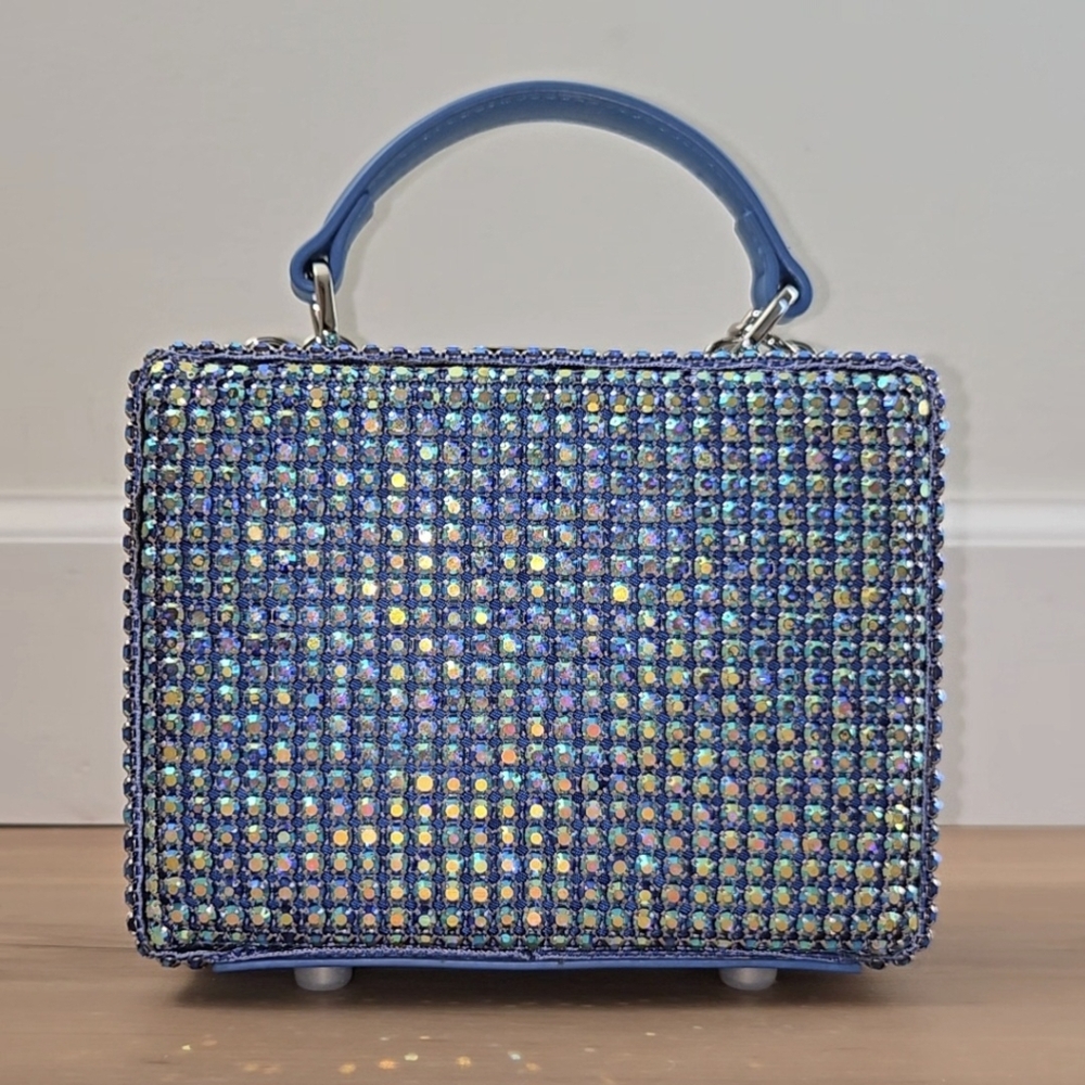 brandon blackwood | mini kendrick rhinestone box bag | light sapphire
